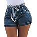 MXIM Short d'été à lacets pour femme - Tendance - Couleur unie - Short d'été pour femme - Confortable, bleu, M