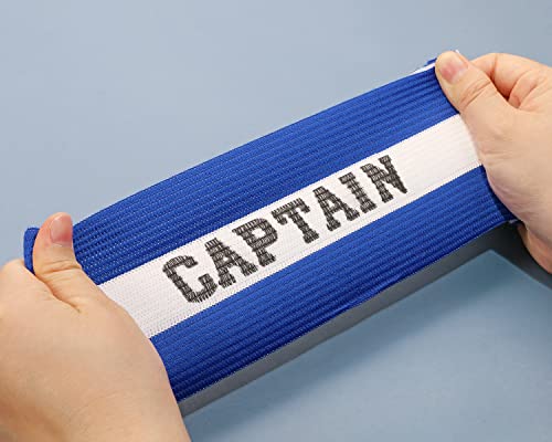 ONLYKXY Captain Armbands 9x30CM/3.54x11.81inch Adjustable Leader Armband for Soccer Basketball Volleyball School Team Competition Coach Players Wrist Arm Bands (Blue+White, 1)