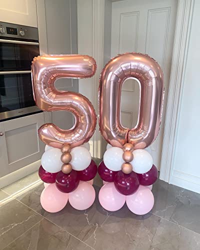 Image of 40 Inch Rose Gold 50 Number Balloons Giant Jumbo Huge 50 Foil Mylar Helium Number Digital Balloons Rose Gold Birthday Mylar Digital Balloons 50th Birthday Parth 50th Anniversary Events Party