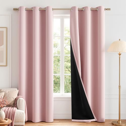 Image of MIULEE Light Pink Blackout Curtains for Bedroom 40x84 Inch Long | 2 Thick Layers Thermal Insulated Window Curtains with Black Liner, Noise Reducing Grommet, Drapes for Living Room, 2 Panels