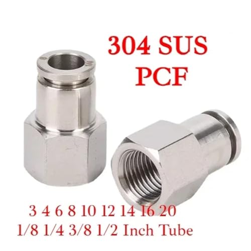 Accesorio neumático 1/4 hembra SUS304 para acople rápido de tubo de 8mm OD 7