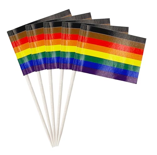 stidsds 100 Pcs Pride Rainbow Flag Philadelphia Toothpick Flags Mini Small Gay LGBTQ Cupcake Toppers Stick Flags Banner Rainbow Party Cocktail Fruit Decoration