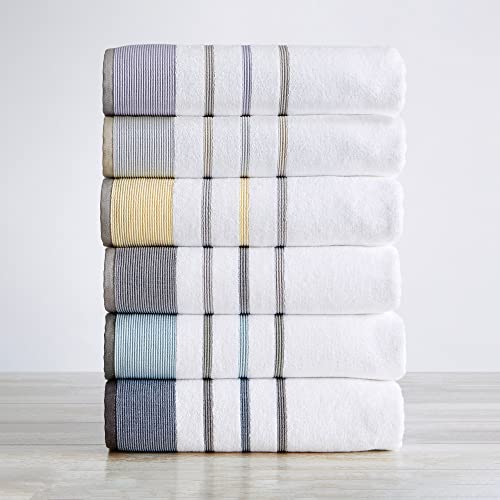 Great Bay Home, Towel, Cotton 6-Piece Luxury Hotel/Spa Cotton Striped Towel Set, 500 Gsm. Includes Bath Towels, Hand Towels And Washcloths. Noelle Collection By Brand, Eucalyptus/Grey #TOP3