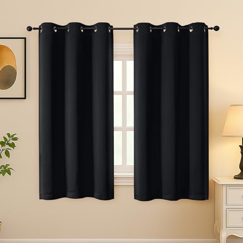 Image of Simplebrand Halloween Black Short Blackout Curtains for Bedroom 54 Inches Long 2 Panels Set, Solid Thermal Insulated, Energy Saving Window Treatment Curtains Blackout Drapes, W40 x L54 Inch