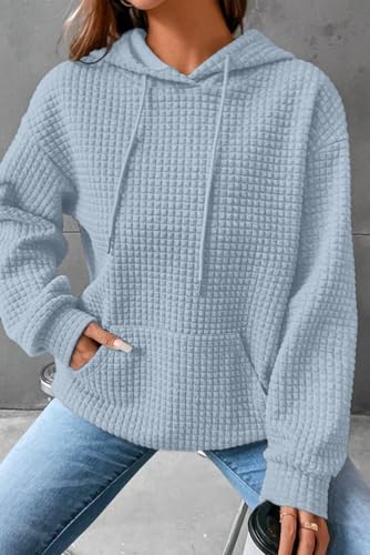 Image of SHEWIN Women Fall Waffle Hoodies Pullover Tops Hooded Sweatshirt