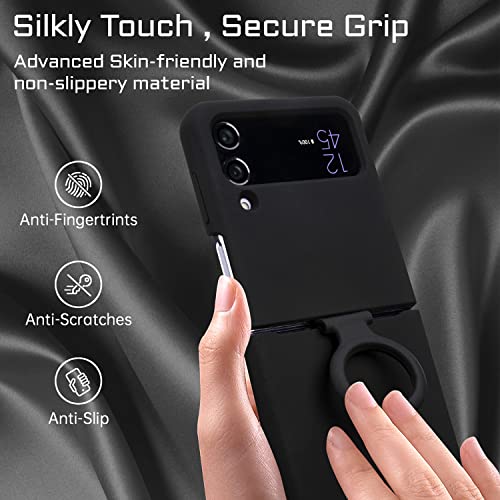Saiboro For Samsung Z Flip 4 Case Silicone,Protective Phone Case With Ring Finger Grip,Galaxy Flip 4 Case Matte Soft Silicone Cover,Fashion Slim Case For Samsung Galaxy Z Flip 4 Phone Case Black #TOP3