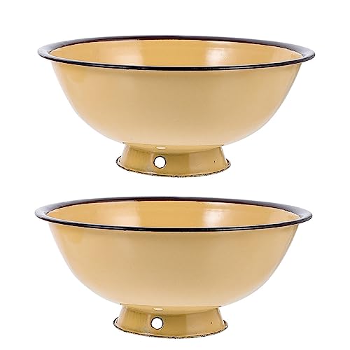 SOLUSTRE 2 piezas Cuencos Esmaltados Vintage Tazones Altos para Arroz y Ramen Vajilla Práctica para Servir Alimentos y Ensaladas Resistente y Decorativo