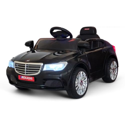 Image of MEKASHI Electric Ride-On Car for Kids 1-4 Years, 12V Battery, Remote Control, 3 Speed, LED Lights, Bluetooth, Black