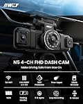 IIWEY N5 4 Canal Dash Cam, 360° Vue sur tous les sites, FHD 1080P Intérieur avant et arrière, Caméra de Dash droit gauche pour voitures, 8 IR Lampes, 5G WiFi & APP Contrôle, 24H Mode de stationnement, G-Sensor, avec un 128GB SD Carte