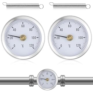 Termometri Per Tubi di Riscaldamento Termometro Bimetallico 2 Pcs Indicatore di Temperatura 0-120° Termometro a Molla Tubi di 63 mm per Tubi, Superfici, Olio, Centrali Elettriche, Barche