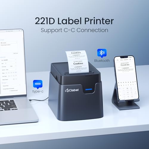 Image of CLABEL 2 Inch Desktop Bluetooth Barcode Label Printer for Small Business | No RFID Lock, Built-in Paper Bin, 25-50mm(1-2 inch) Tags, Price Address Bakery Gift Labels, for Retail Office, Android iPhone PC
