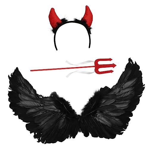 Homoyoyo 3 Piezas Decoración del ala del Disfraz de Halloween chicas Accesorios de Halloween diadema de cuerno de halloween cosplay de cuernos el plastico Black