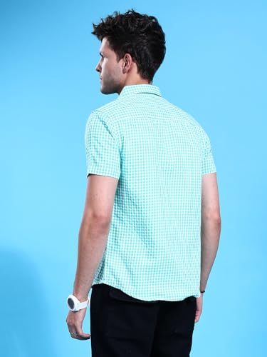 Image of The Indian Garage Co Men Slim Fit Checkered Half Sleeves Cutaway Collar Casual Shirt
