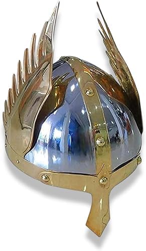 Viking Deluxe Medieval Winged Helmet – Norman Nasal King Steel Armor Replica for LARP, SCA Reenactment & Historical Display,