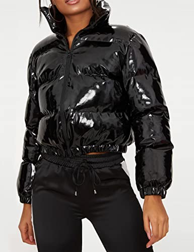Uaneo Women's Cropped Puffer Jacket Winter Shiny Zip Up Short Bubble Puffy Coats3