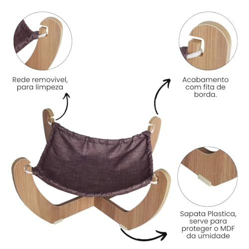 Cama Rede Gato Cachorro Pet MDF Espreguiçadeira Modelo X - Amadeirado