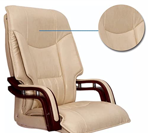 Image of High Back Executive Office Chair with Wooden Armrest | Leatherette Upholstery | Adjustable Height & Revolving Chair | Chrome Base Chair for Office & Home (Cream)- 111012117