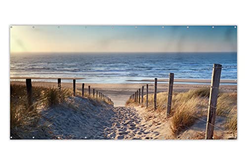 MuchoWow® Balkon Sichtschutz Sichtschutzmatte Balkonbanner Abdeckung für Terrasse Balkon Windschutz Blickdicht Wetterfest 300x130 cm Sand - Strand - Düne - Meer - Sommer