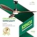 SUNNOCK 52’’Ceiling Fan with Light, 3 Solid Wood Blades, 3-Color Light 6-Speed Outdoor/Indoor Ceiling Fan for Bedroom,Living Room,Patio,Porch,Farmhouse,Reversible Silent DC Motor, Dark Walnut