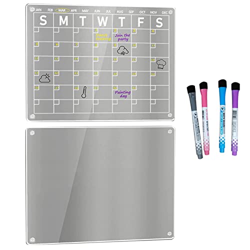 Atozs 2 Pcs Transparent Acrylic White Board Calendar Dry Erase For Fridge, 16X12 Inch For Refrigerator With 4 Markers #TOP8