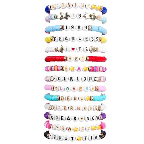 Klfoho Friendship Bracelets for Women 14PCS Colorful Clay Bead Bracelets Inspiration Music Time Bracelets Singer Birthday Gifts Valentines Day Couple Fashion Party Accessories