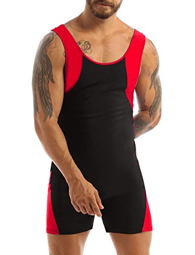 image for TSSOE Men Sports Wrestling Singlet Sleeveless Jumpsuit Patchwork Short