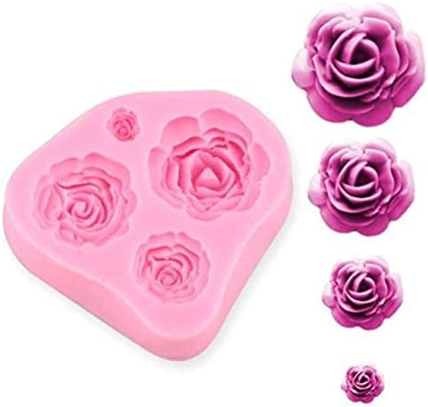 SUNKOOL Roses Mold Flower Silicone Cake Molds Chocolate Sugarcraft Decorating Fondant Fimo Tools 4 Size Pink 1 Piece
