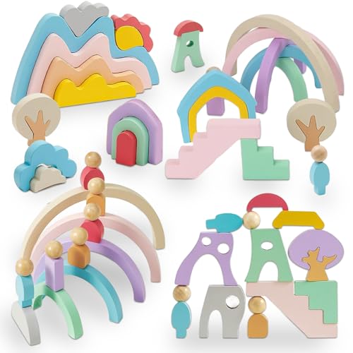 LETTERASHQP Regenbogen Holz Stapelturm Baby Stapelspiel Stapelsteine...