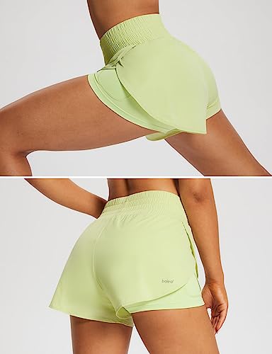 Baleaf Women's Workout Running Shorts 2 In 1 Spandex High Waisted 3" Athletic Shorts With Liner Pockets Green M #TOP2