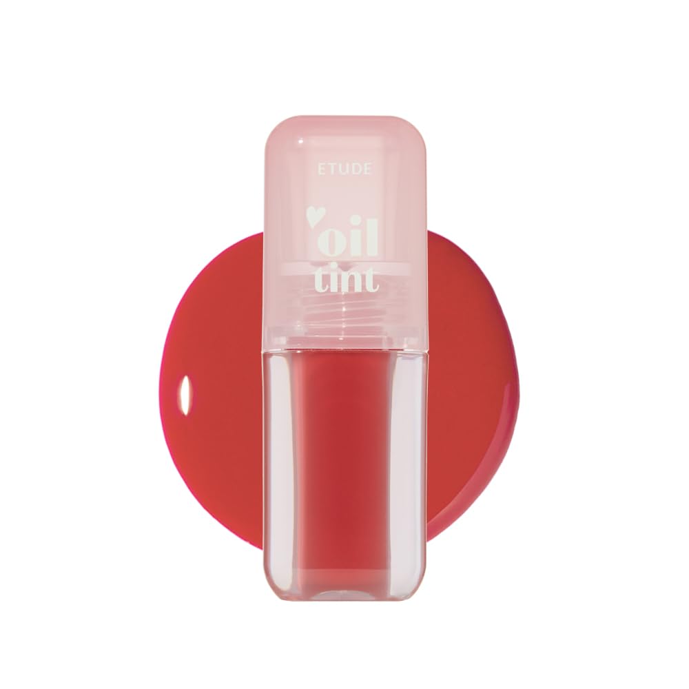 ETUDEDear Darling Oil Tint #8 Red Candy 4.2g | High Moisturizing and Strong Hydrating Lip Oil/Lip Gloss | Smooth and Moist Lips | Non-Sticky Lip Oil Tint For Dry Lips | Korean Makeup