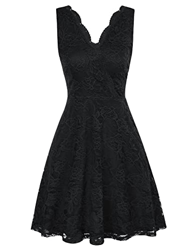 Damen V-Ausschnitt Spitze Cocktailkleid Elegant Brautjungfer Kleid...