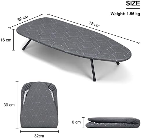 Duwee Small Table Top Ironing Board,Folding Ironing Board with Heat Resistant Cover,Comapct & Space Saving,31×76CM