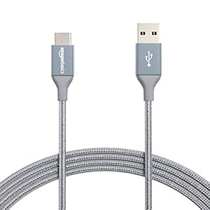 AmazonBasics Double Braided Nylon USB Type-C to Type-A 2.0 Male Cable, 10 feet, Dark Grey