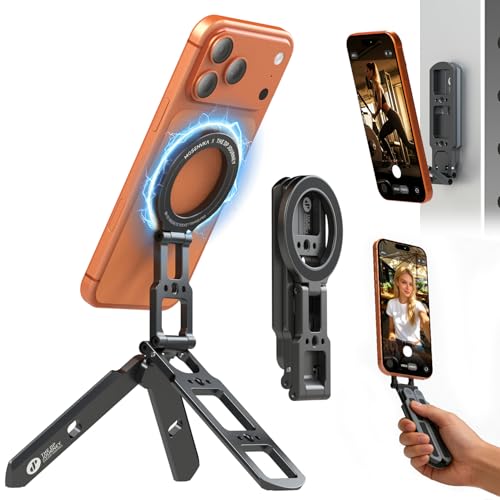 Image of MOSENVKA Magnetic Phone Tripod for MagSafe with Dual Magnet Base | Foldable Pocket Stand for iPhone 17 /16 /15 Pro, Plus & Max. Travel, Gym and Recording US Patent Registered