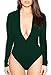 Pink Wind Women's Plunge V Neck Long Sleeve One Piece Bodysuit Jumpsuit Green XL