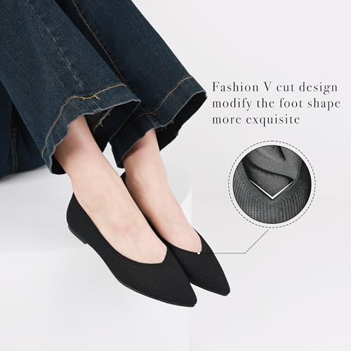 CELNEPHO Red Women's Comfortable Knit Mary Jane Flats - Pointed Toe, Slip On, Arch Support, Washable, Casual & Dressy Shoes - US Size 114