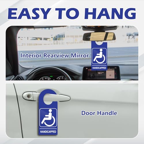 2 Pack Handicap Parking Sign Hanger Handicap Parking Permit Symbol 3.5 X 8.5 Inch Blue Wheelchair Reserved Parking Sign Tag PVC Car Handicap Door Hanger With Large Hook For Door Car Mirror Disability - Thumbnail 4