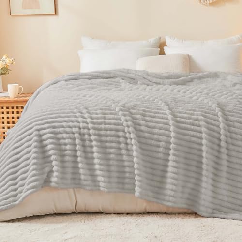 Image of BEDELITE Ribbed Full Size Blanket for Bed, Light Grey, 84 inchx90 inch