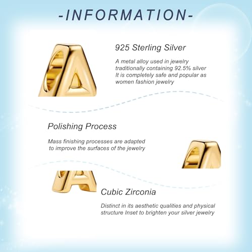 Gold Letter Charms A-Z for Bracelets 925 Sterling Silver Alphabet Initial Charms Beads Jewelry Gifts for Women3