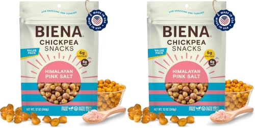 BIENA Chickpea Snacks - Crunchy Roasted Chickpeas - High Fiber Vegan Protein Snacks for Adults and Kids - Individual Pack - Himalayan Pink Salt