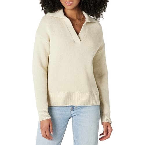 Image of Amazon Essentials Women's Regular-Fit Midweight Cotton Polo Pullover Sweater, Long Sleeve, V Neck, Collared