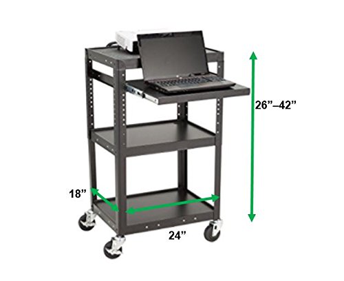 Norwood Commercial Furniture Adjustable Height Metal AV Cart with Electric Power & Sliding Tray, NOR-GNO1009-PK-SO - Thumbnail 7