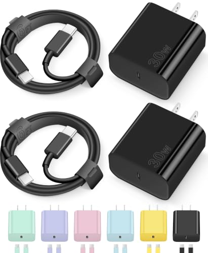 Image of iPhone 17 16 15 Charger Fast Charging 30W USB C Chargers Block Type C Charger 2 Pack 6FT Cord for iPhone 17 /17 Plus /17 Pro Max /Air /16 /16 Plus /16 Pro Max /15 Pro Max /iPad Pro /Samsung (Black