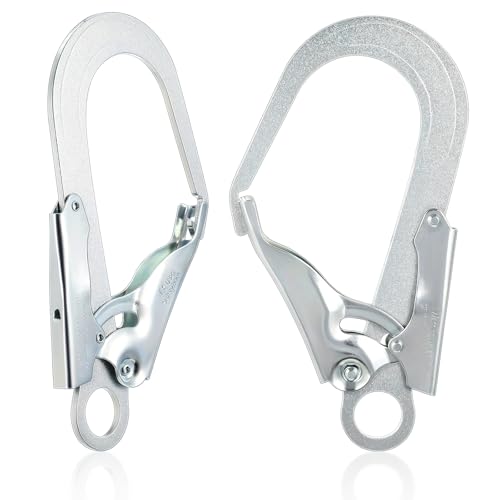 DOITOOL 2Pcs High Strength Alloy Steel Large Drop Forged Double Lock Rebar Snap Hook Safety Fall Protection Lanyard Hook Multifunctional Carabiners