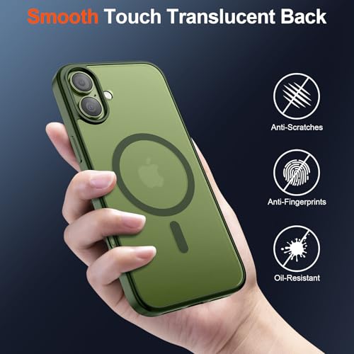 Image of SUPFINE Magnetic for iPhone 17 Case (Compatible with MagSafe)(Military Grade Drop Protection) Translucent Matte Shockproof with Anti-Fingerprint Phone Cover,Cangling Green