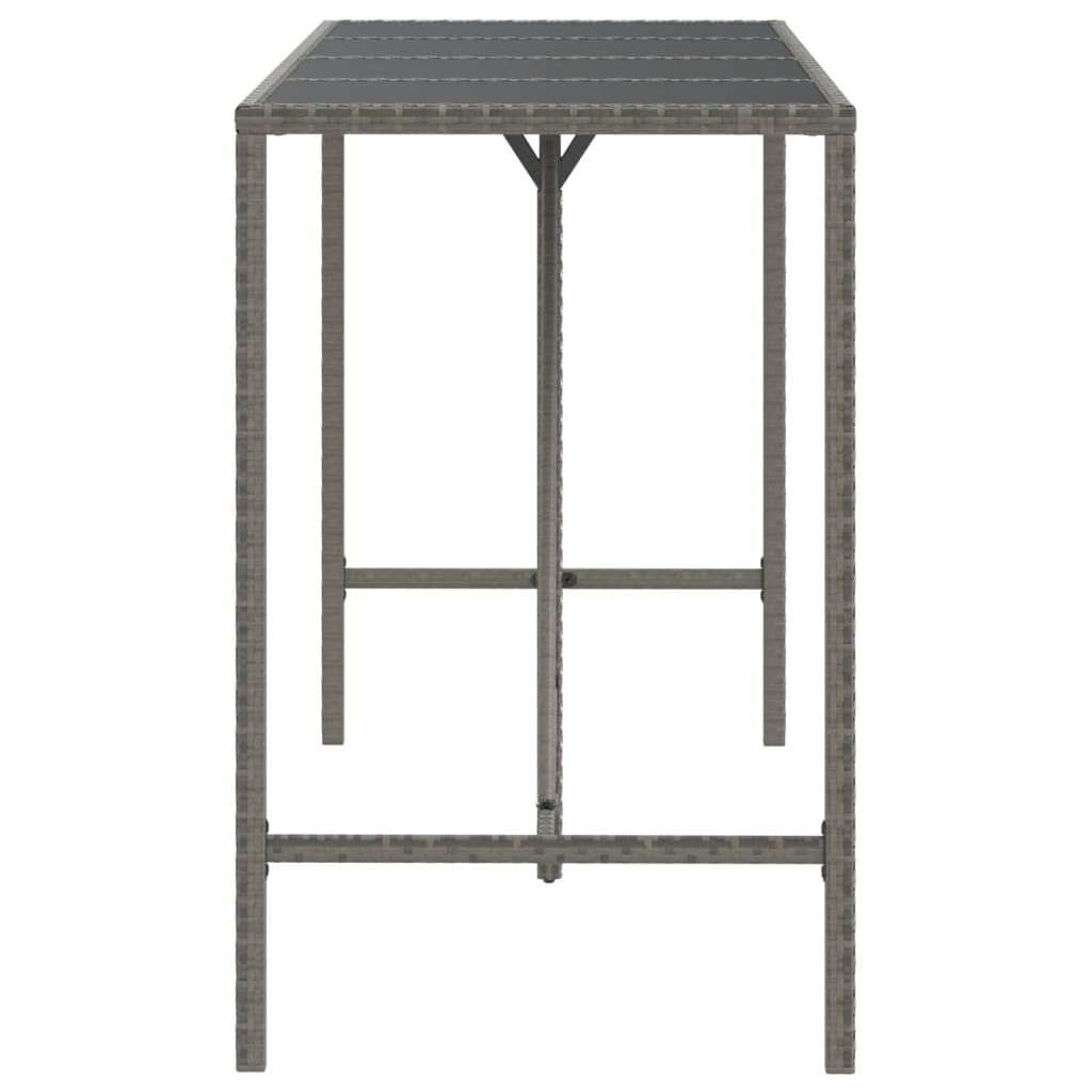 vidaXL Mesa Alta Bar con Superficie Vidrio ratán PE Gris 180x70x110 cm, Mesa de Fiesta, Mesa de Pub, Mesa de Barra de Desayuno, Mesa Bistro