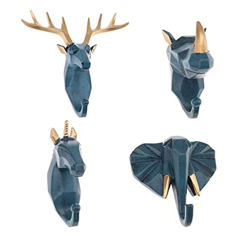 Kepfire Creative Home Blue Decoration Wall Art Resin Hook Living Room Bedroom Animal Hanging Nordic Style Scarf Bag Key Cap Coat Rack - 4 Pcs Cover