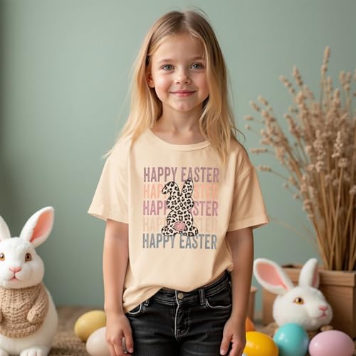 Image of GLIGLITTR Girls Happy Easter Shirts Leopard Bunny Tshirt Cute Rabbit Outfits Kids Easter Holiday Short Sleeve Tee Tops 7-12Y