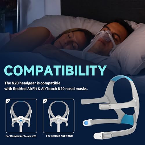 N20 Headgear Compatible with ResMed AirFit AirTouch Nasal Mask Headgear, N20 Full Face Mask Headgear Strap - Large (2 x Soft Breathable Headgear + 4 x Magnetic Clips) - Thumbnail 2