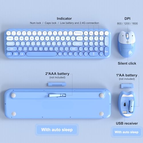Dilter Wireless Keyboard and Mouse Combo, Portable Retro Keyboard with Compact Size, 2 in 1 USB Connected Mouse for Windows 7/8/10, Laptop, Desktop, PC, Computer (Blue) by Dilter - Image 4